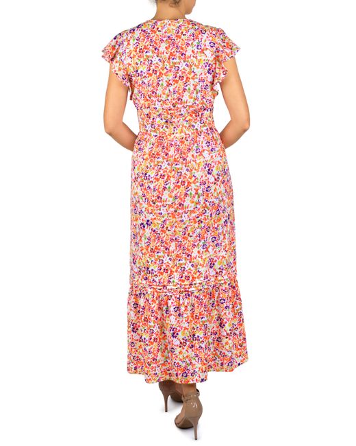 Julia Jordan Pink Floral Flutter Sleeve Button Front Dress