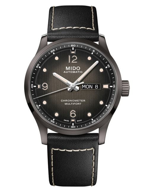 MIDO Black Multifort Automatic Leather Strap Watch, 42Mm for men