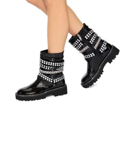 Kurt Geiger Black Crystal Embellished Multistrap Boot