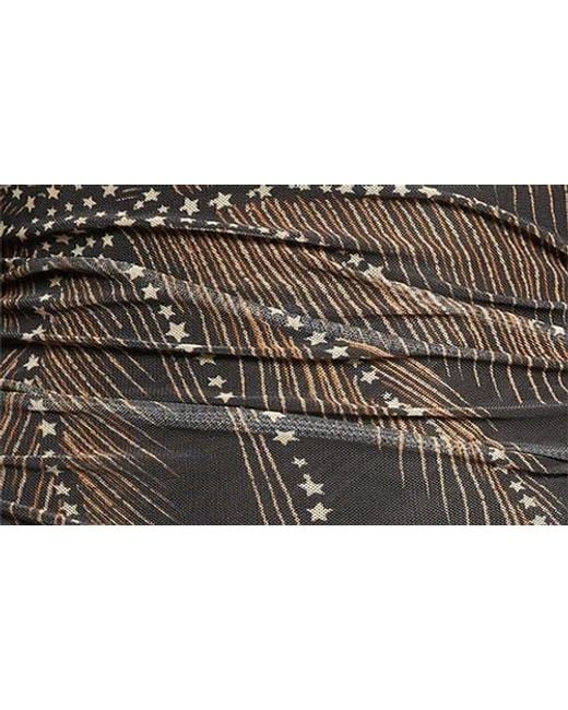 Farm Rio Black Golden Foliage Tulle Midi Dress