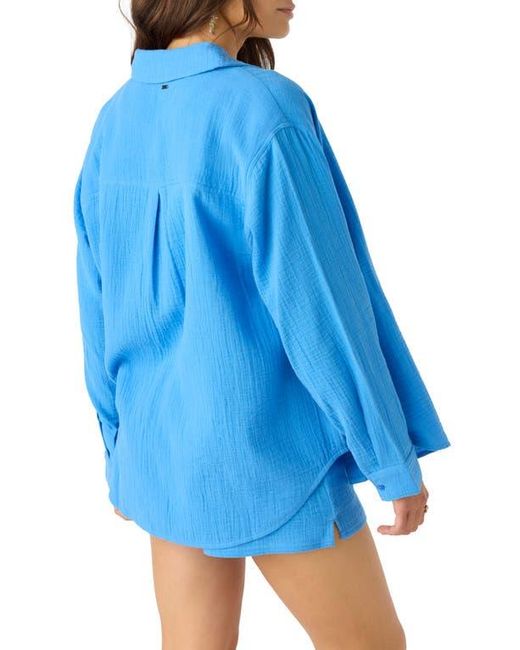 O'neill Sportswear Blue Leni Oversize Cotton Gauze Button-Up Shirt