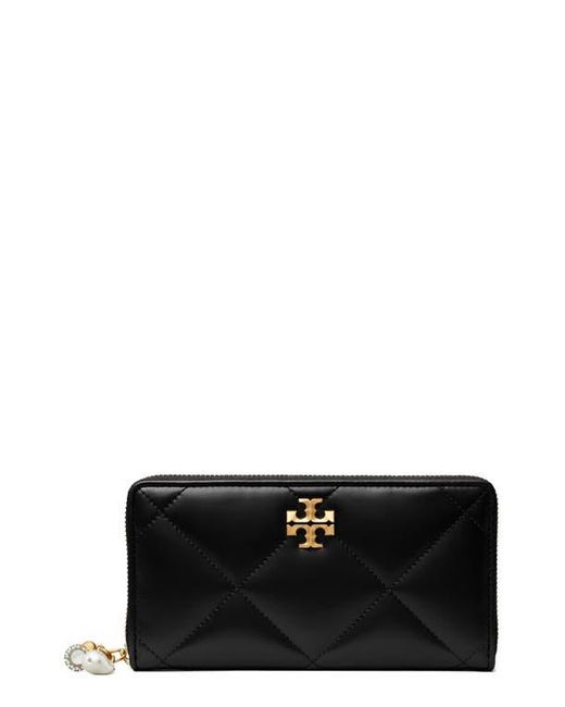Tory Burch Black Kira Diamond Quilted Charm Zip Wallet