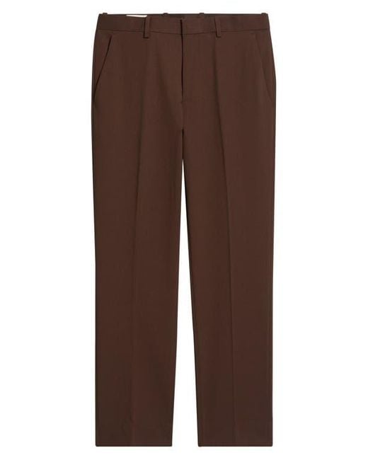 Open Edit Brown Slim Fit Solid Flat Front Stretch Suit Pants for men