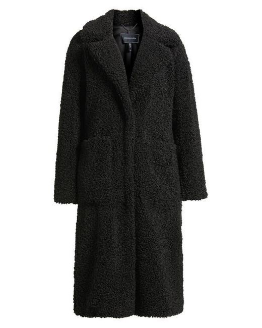 BCBGMAXAZRIA Black Notch Collar Faux Shearling Long Coat