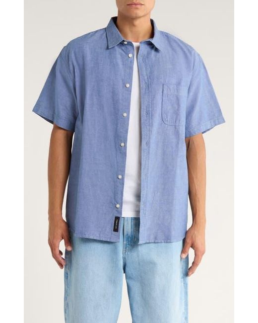 Vans Blue Lawson Short Sleeve Cotton & Linen Button-Up Shirt for men