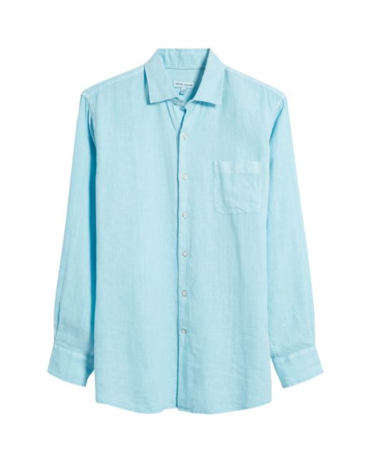 Peter Millar Blue Coastal Garment Dyed Linen Button-up Shirt for men