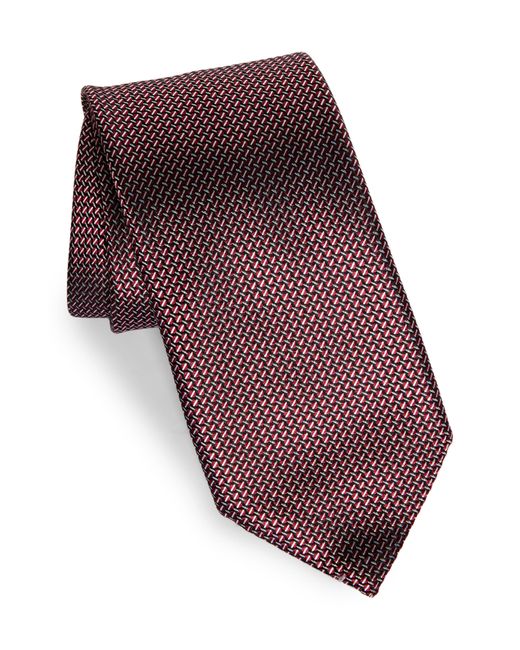 Zegna Red Paglie Small Weave Mulberry Silk Tie for men