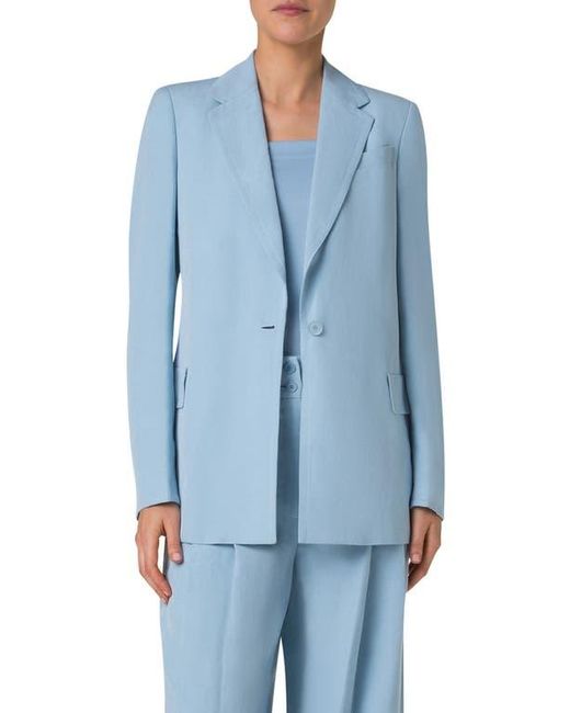 Akris Punto Blue One-Button Linen Boyfriend Blazer