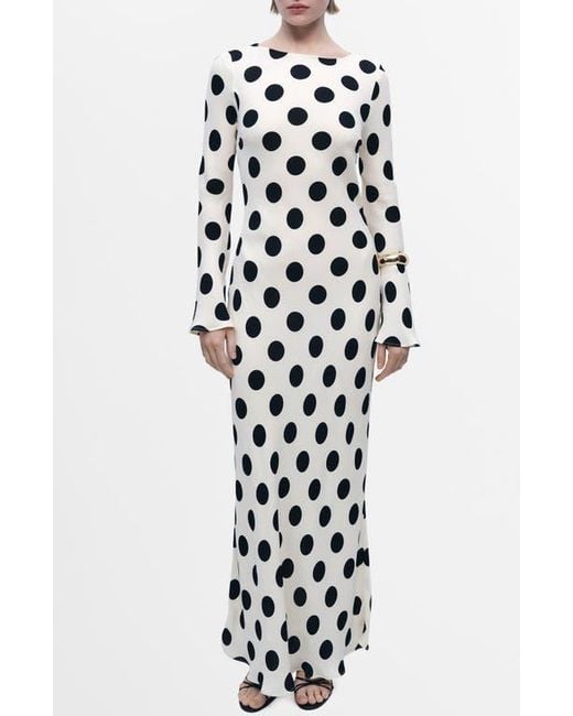 Mango Polka Dot Long Sleeve Maxi Dress in White | Lyst