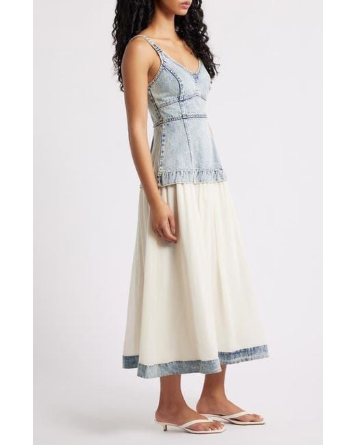 Moon River Sleeveless Mixed Media Denim Dress in White | Lyst Moon River Sleeveless Mixed Media Denim Dress in White | Lyst