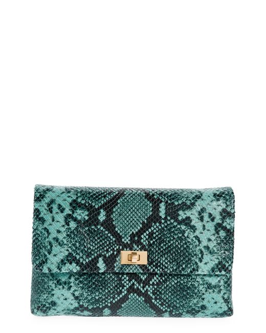 Anya Hindmarch Green Valorie Snake Embossed Leather Clutch
