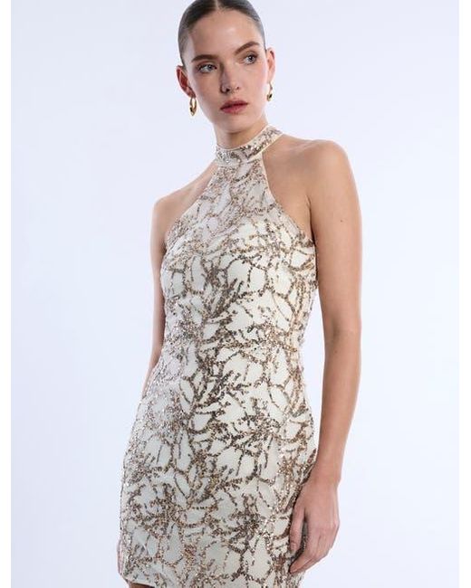BCBGMAXAZRIA White Mock Neck Embellished Mini
