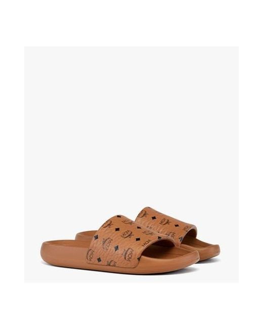 MCM Brown Monogram Print Rubber Slides for men