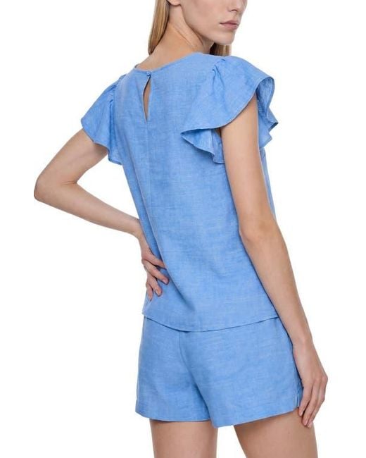 Cece Blue Ruffle Top