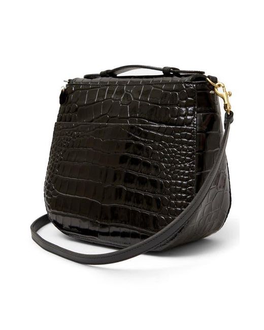 Clare V. Black Louis Croc Embossed Leather Crossbody Bag