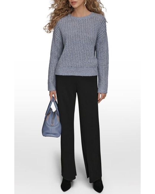 Donna Karan Gray Open Stitch Crewneck Sweater