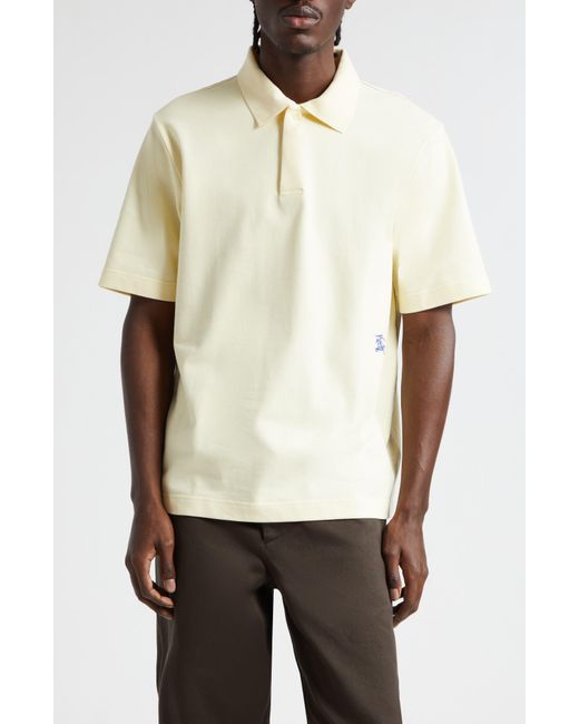 Burberry Natural Embroidered Equestrian Knight Cotton Piqué Polo for men
