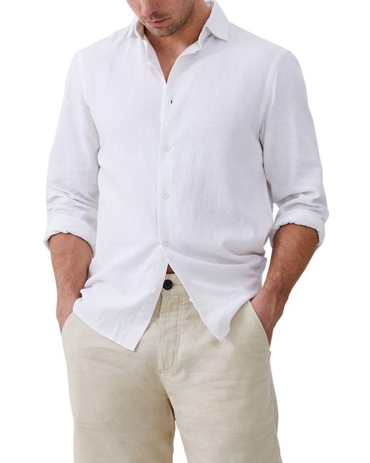 French Connection White Solid Linen Blend Button-up Shirt for men