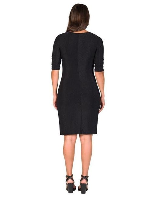 24seven Comfort Apparel Black Petites Elbow Length Sleeve Shimmer Bodycon Mini Party Dress