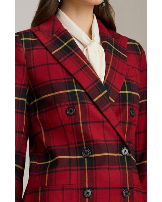 Ralph Lauren Red Plaid Double Breasted Wool Blend Blazer