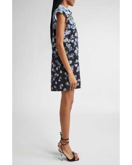 Alice + Olivia Blue Jem Floral Ruffle Sleeve Mini Shirtdress