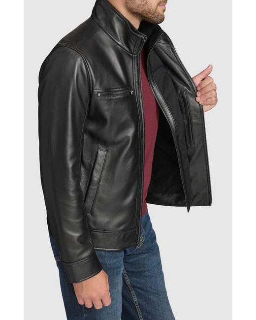 Andrew Marc Black Leather Moto Jacket With Attached Bib for men