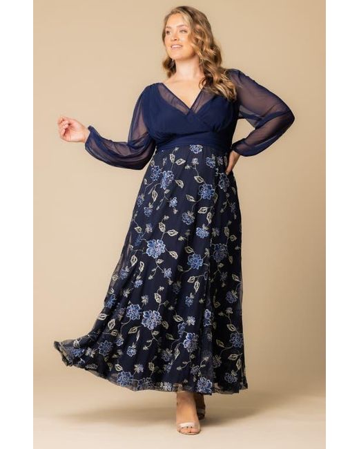 Kiyonna Isabella Embroidered Long Sleeve Gown in Blue | Lyst Kiyonna Isabella Embroidered Long Sleeve Gown in Blue | Lyst