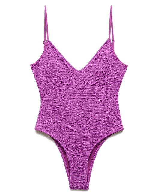 Mango Purple Samos Textured One-piece Swimsuit