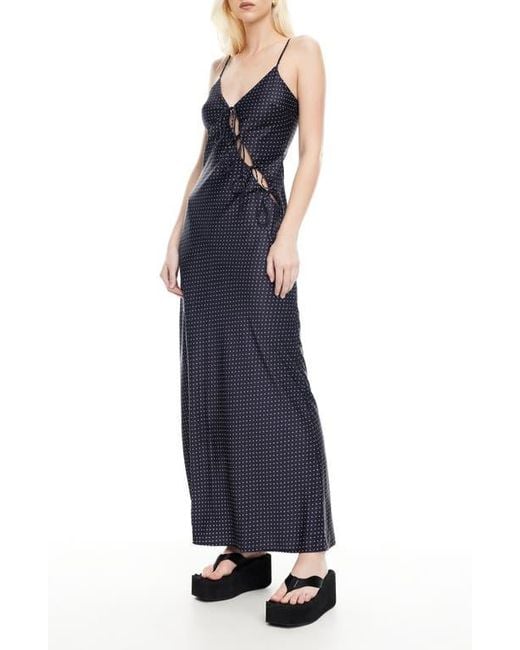 Lioness Blue About Polka Dot Cutotut Tie Detail Satin Slipdress