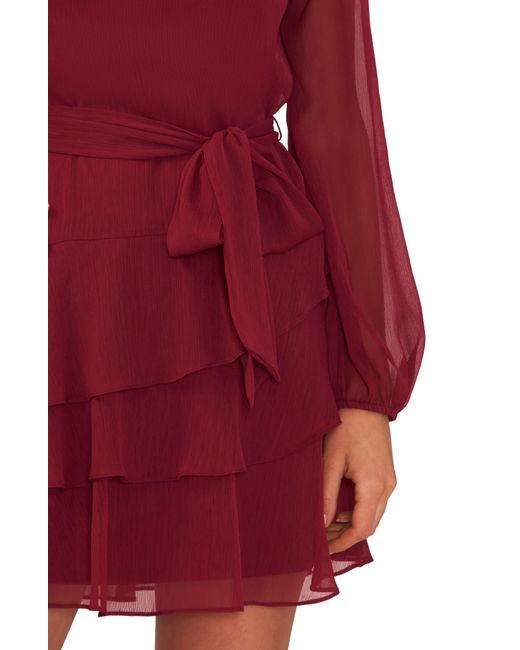 Halogen® Red Halogen(r) Asymmetric Ruffle Belted Long Sleeve Minidress