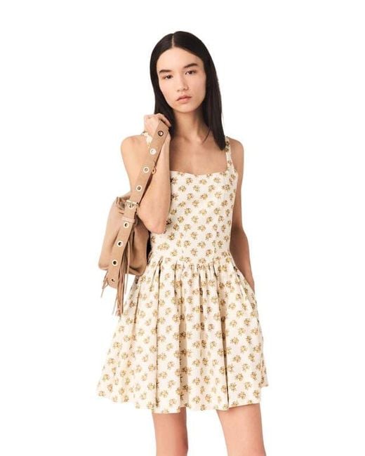 Maje Natural Short Flared Patterned Dress