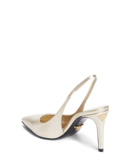 Prada White Saffiano Metallic Leather Slingback Pump