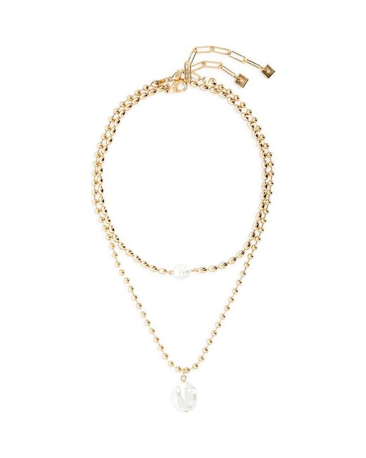Open Edit Metallic Set Of 2 Cultured Pearl Ball Chain Necklaces