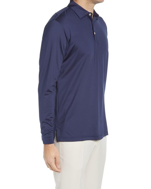 Peter Millar Blue Solid Long Sleeve Jersey Polo for men