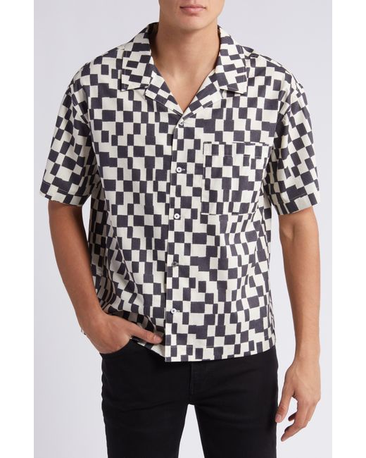 FRAME Black Geometric Print Lyocell & Cotton Camp Shirt for men