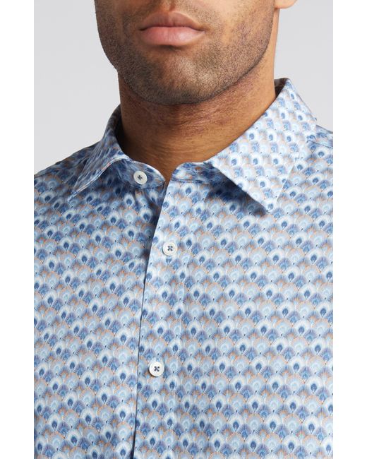 Bugatchi Blue Julian Fan Print Button-up Shirt for men