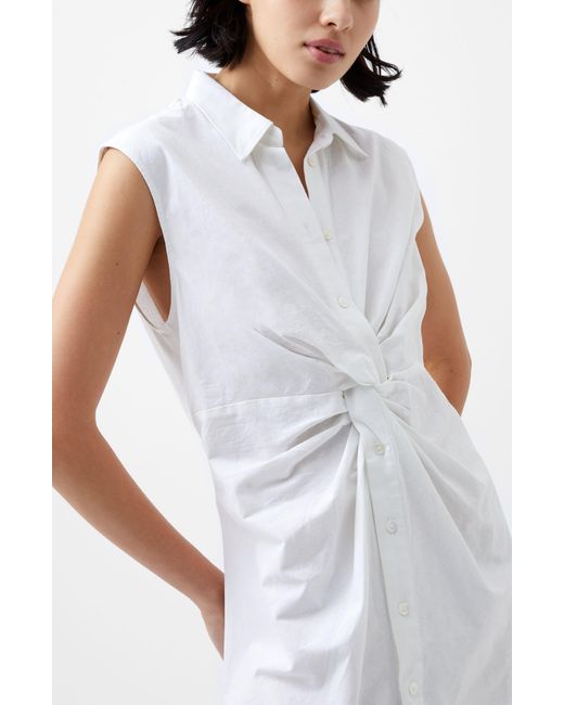 French Connection White Aofie Sleeveless Center Twist Linen Blend Shirtdress