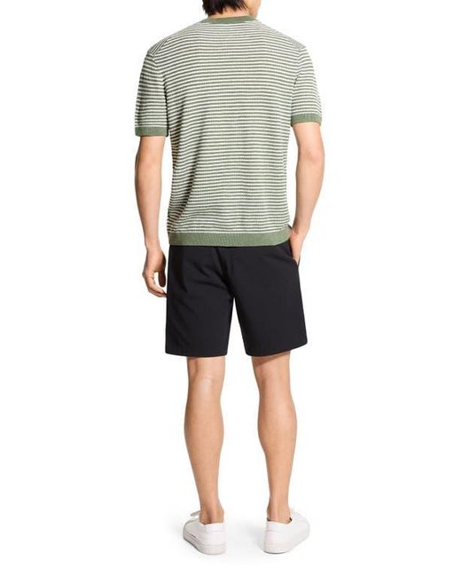 Theory Green Stripe Short Sleeve Linen & Cotton Blend Crewneck Sweater for men
