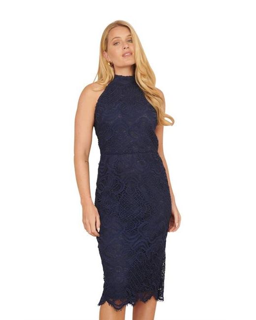 Yumi' Blue Lace Halter Neck Dress