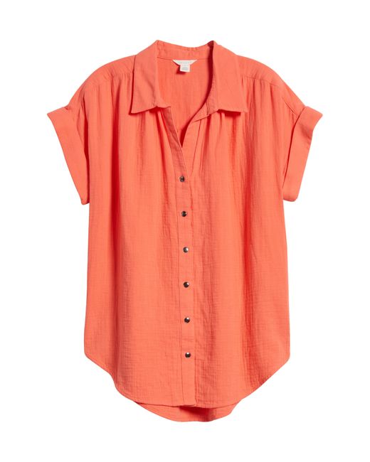 Caslon Orange Cotton Camp Shirt