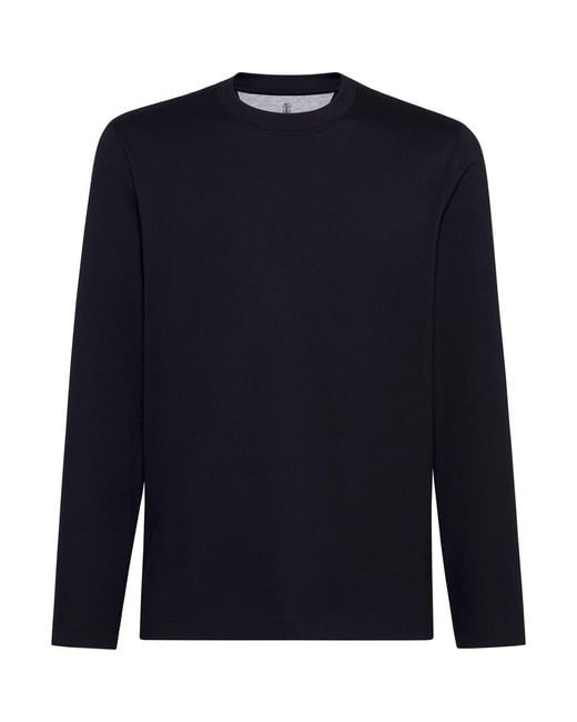 Brunello Cucinelli Blue Long Sleeve T-Shirt for men