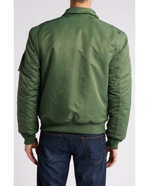 Schott Nyc Green Water Resistant Satin Flight Jacket for men