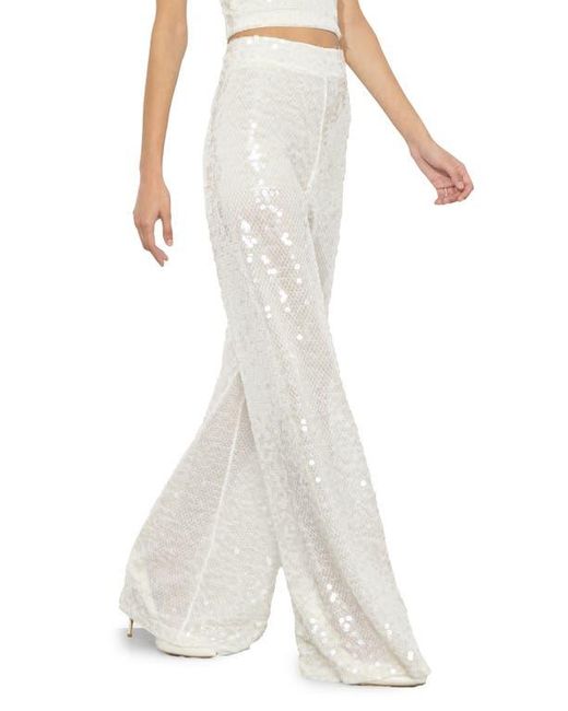 Alice + Olivia White Athena Sequin Flare Wide Leg Pants