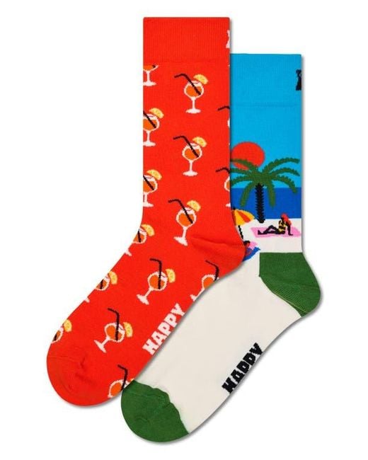 Happy Socks Red Beach Life Assorted 2-Pack Crew Socks Socks Gift Box