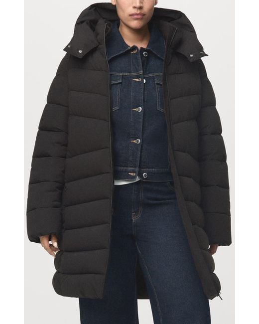 Mango Black Quilted Puffer Coat