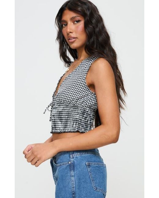 Princess Polly Blue Mixing It Up Gingham Smocked Crop Tank