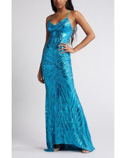 Lulus Blue Sparkle Til Dawn Sequin Mermaid Gown