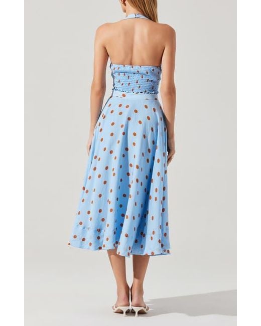 Astr Blue Janie Polka Dot Bustier Halter Top