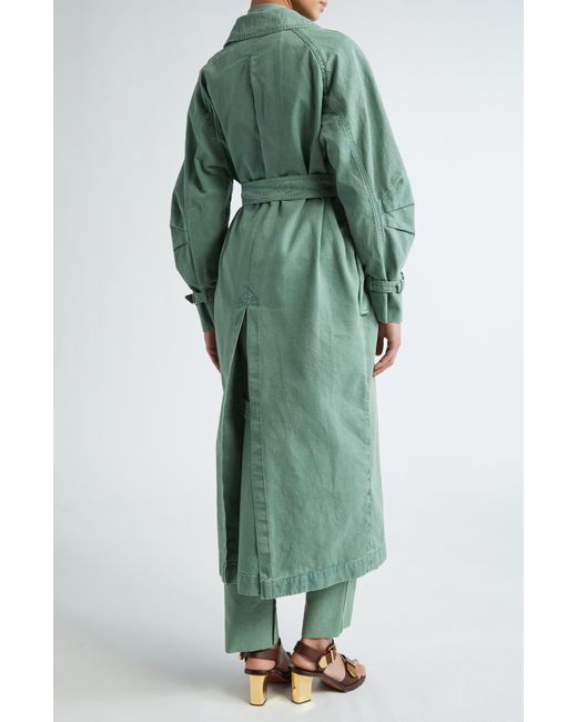 Max Mara Green Corfu Cotton Canvas Belted Trench Coat