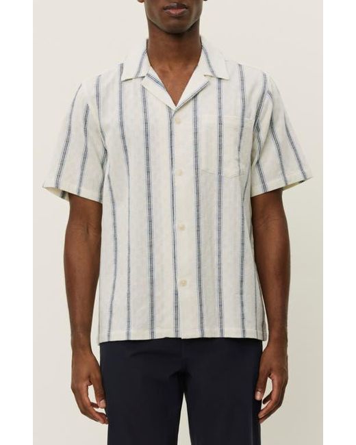 Les Deux White Lukas Textured Stripe Cotton Camp Shirt for men